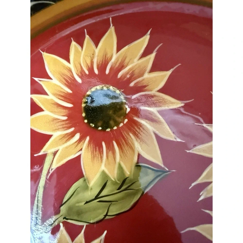 Pier 1 Imports Terracotta Sunflower Hand painted Serving Bowl 11.5